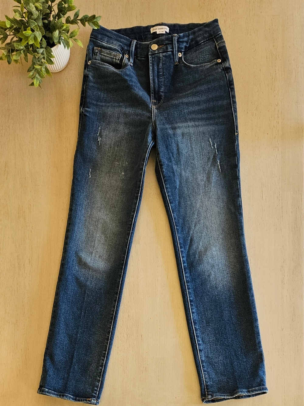Good American Dark Blue Straight Leg Jeans